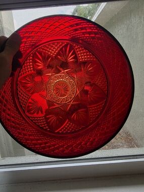 8) Cristal D’Arques Antique Ruby Dinner Plates Set Elegant Cut Etch Red Dish Lot